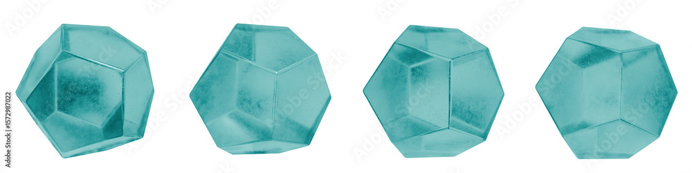 Poster set of 4 3d objects blue frosted ice isolated on a transparent background. object index 53. transpar