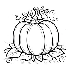 A straightforward line drawing of a pumpkin in black and white
