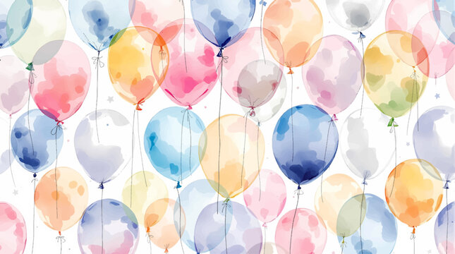 Watercolor balloons on a white background. Seamless pattern