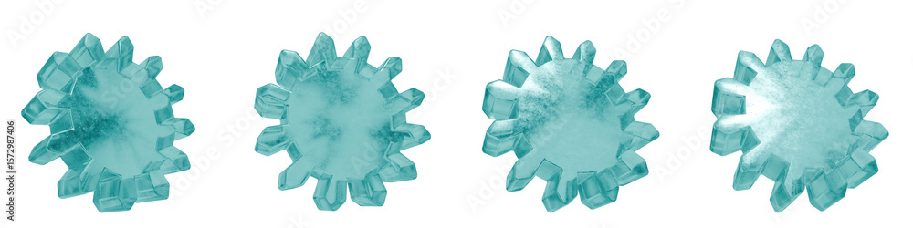 Poster set of 4 3d objects blue frosted ice isolated on a transparent background. object index 54. transpar