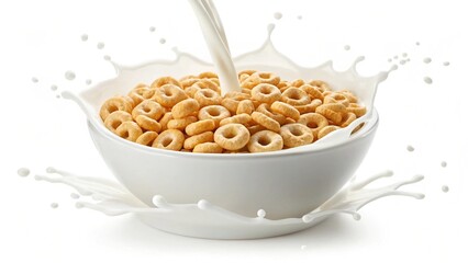 Milk Splashing into Bowl of Honey-Grahams Cereal: Fresh, Delicious Breakfast Image