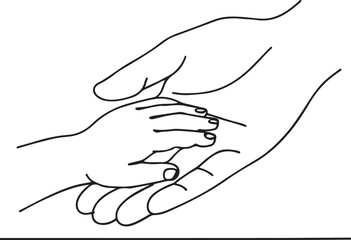 Parent Holding Child&rsquo;s Hand Line Art for Family and Care Illustration