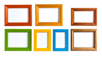 Colorful Wooden Picture Frames: Orange, Yellow, Brown, Green, Blue, and Natural Wood
