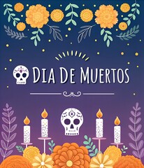 Poster template for dia de muertos holiday, 
Illustration for dia de muertos holiday, Hand drawn flat dia de muertos background