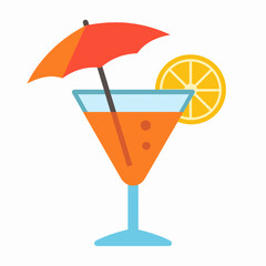 Tropical Orange Cocktail with Red Umbrella and Lemon Slice on a White Background for Summer Celebration