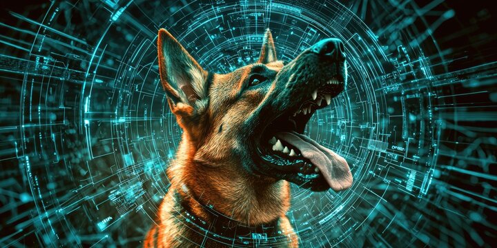 A guard dog barking commands in an AI interface