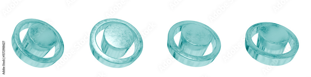 Poster set of 4 3d objects blue frosted ice isolated on a transparent background. object index 58. transpar