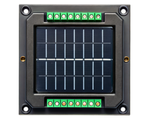 Small square solar panel with screw terminal connectors on a transparent background