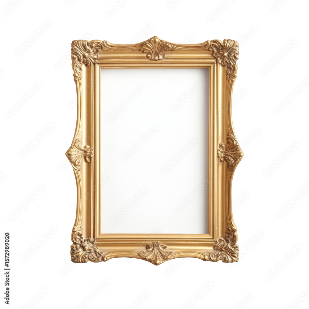 Poster elegant golden frame with intricate carvings and empty center for art display or mirror