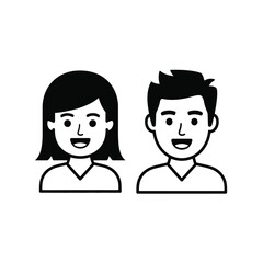Fototapeta premium Stylized black and white iconographic representation of a smiling man and woman
