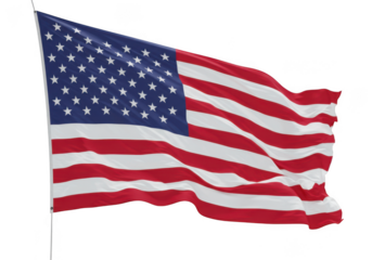 Waving american flag with stars and stripes isolated on transparent background