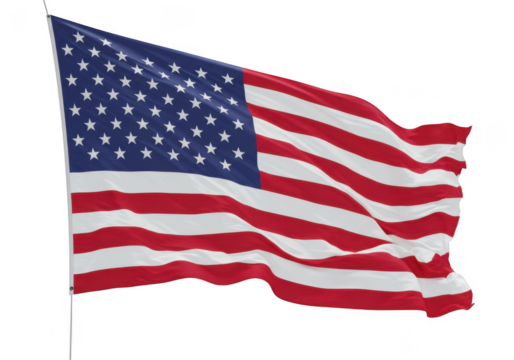 Waving american flag with stars and stripes isolated on transparent background