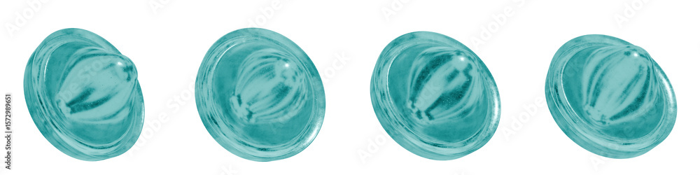 Poster set of 4 3d objects blue frosted ice isolated on a transparent background. object index 37. transpar