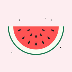 Vibrant Watermelon Slice with Black Seeds on Pink Background a Sweet Summer Delight Illustration with Green Rind and Juicy Red Flesh in Flat Design
