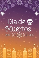 Poster template for dia de muertos holiday, 
Illustration for dia de muertos holiday, Hand drawn flat dia de muertos background