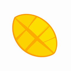 Vibrant Yellow Mango Fruit Cut into Segments on a Clean White Background Flat Vector Illustration for Tropical Food Designs