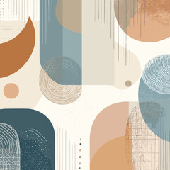 Modern Abstract Geometric Composition with Circles and Arcs in Earth Tones Featuring Beige Blue and Brown Shades for a Contemporary Style