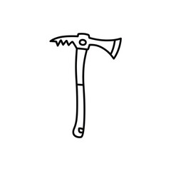 Stylized outline drawing of a firefighter axe with a serrated edge