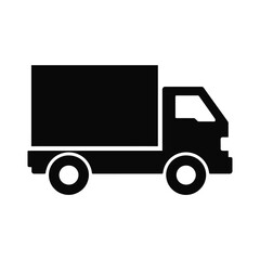 Simple black silhouette of a delivery truck on a white background