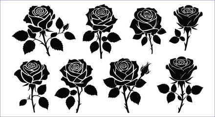 Black Rose Silhouettes Floral Design Elements white flower