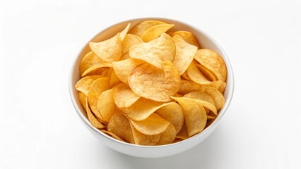 Crispy Potato Chips in White Bowl: Overhead Shot, Appetizing, Snack Food Photography