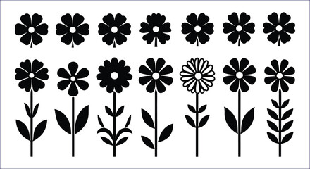 Black silhouette floral collection flower bloom