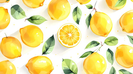 Hand drawn watercolor lemon Sicilian painting on white background. Fruit vector illustration. Pattern watercolor fruit.