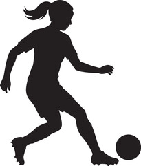 Female Soccer Player Silhouette Kicking Ball for Sports and Athletic Themes