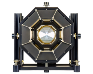 Large format camera lens with an adjustable aperture diaphragm on a transparent background