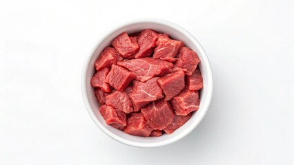 Fresh Diced Beef Cubes in White Bowl: Clean, Minimalist Food Photography