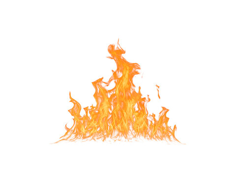 Fire flames isolated on white background, hot and fiery