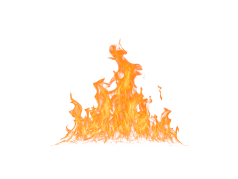 Fire flames isolated on white background, hot and fiery