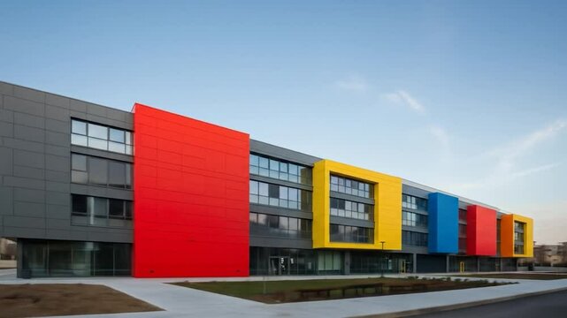 Modern building vibrant color blocks architectural design exterior facade