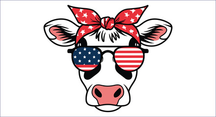 Patriotic cow wearing bandana and sunglasses vector