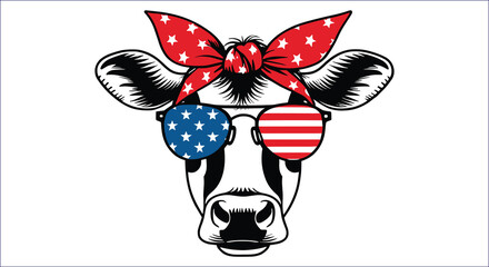 Patriotic Cow With Star Bandana And Flag Sunglasses animal stars