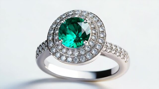 Elegant silver ring with sparkling emerald and diamond accents for luxury jewelry collections