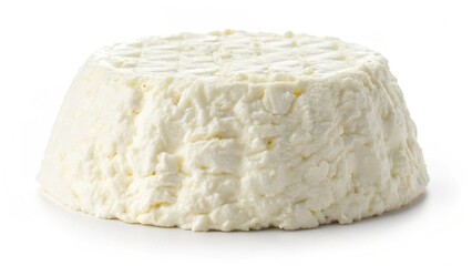 Creamy Fresh Ricotta Cheese Round, Isolated on White Background, Food Photography
