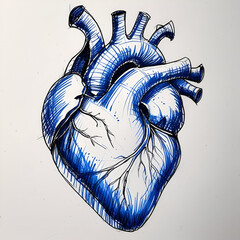 hand drawing human heart/ Human Heart line art on copy space white background concept of biology, healthcare , medical