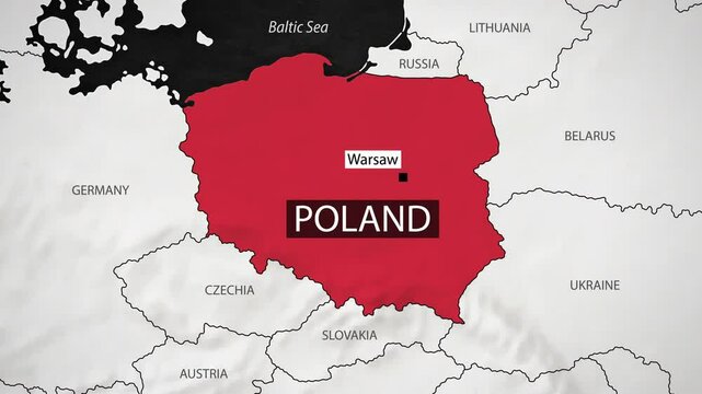 Poland Map - Fast Zooming from World Map. Animated Motion Graphics Shape Map of the Poland. 4K Resolution Stock Video for News, Vlogs etc.