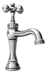 Silver faucet tap for sink isolated on a transparent or white background

