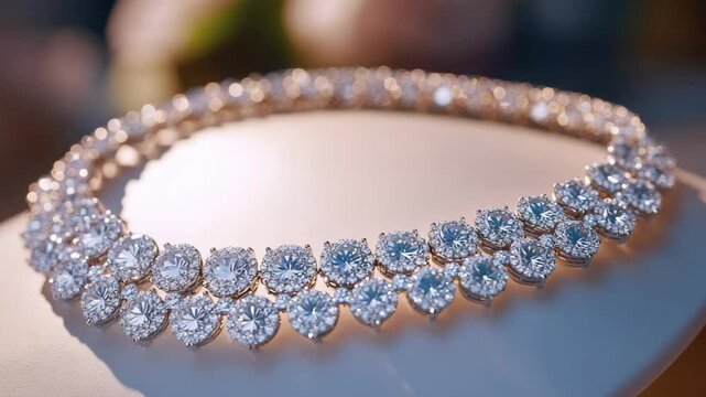 Elegant Diamond Necklace Close-Up Showcasing Sparkling Jewelry Design