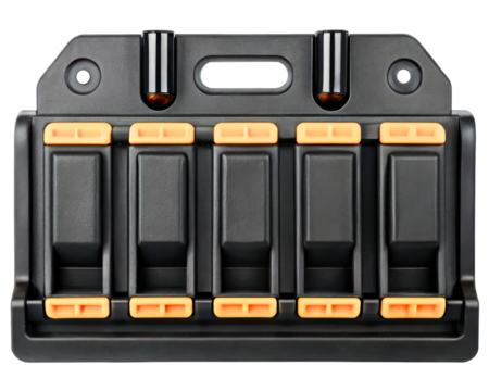 Multi-port battery charger dock for cordless power tools on a transparent background