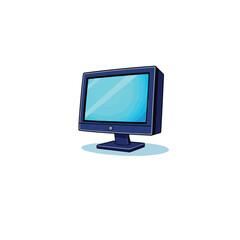 Vector art of a cartoon computer monitor displays a bright blue screen
