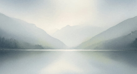 Whispers of the Mountain – Misty Watercolor Scene of Sunrise Solitude