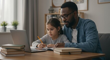 Father and Daughter Engaging in Online Learning at Home