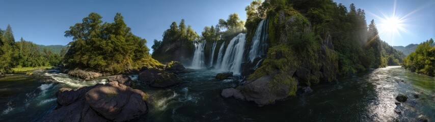 Breathtaking waterfall adventure nature hdr 360 degrees hdri view