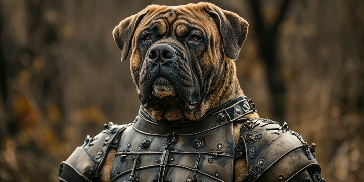 A mastiff guard dog with steel-plated armor