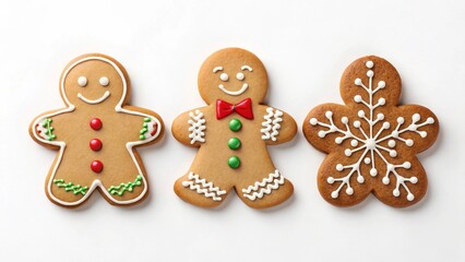 Cheerful Christmas Gingerbread Cookies: Two Men and Snowflake, Festive Holiday Treats, White Background