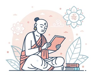 Hand-drawn sadh illustration, Tulsidas Jayanti Art Illustration, Tulsidas Jayanti, Rishi muni, Hand drawn sadhu illustration, Old man yogi, guru purnima