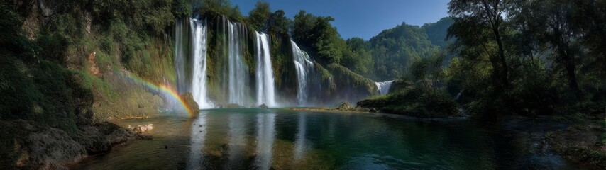 Majestic waterfall view nature hdr scenic landscape 360 degrees